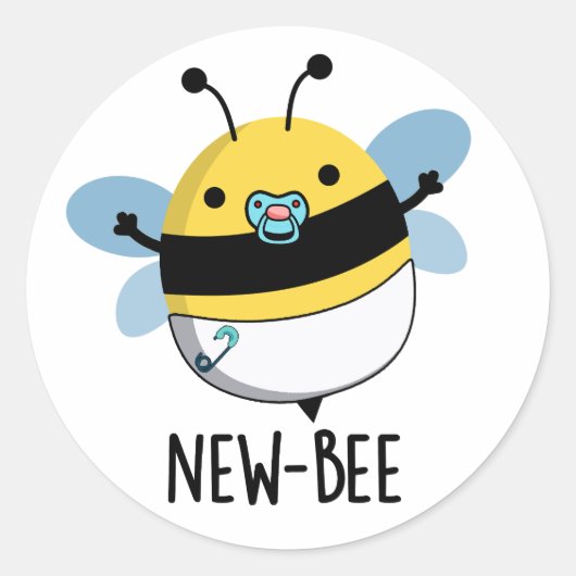 New Bee Funny Insect Bug Pun Ronde Sticker (Voorkant)