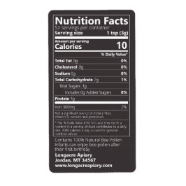 New Bee Pollen Nutrition Facts Jet Black Etiket