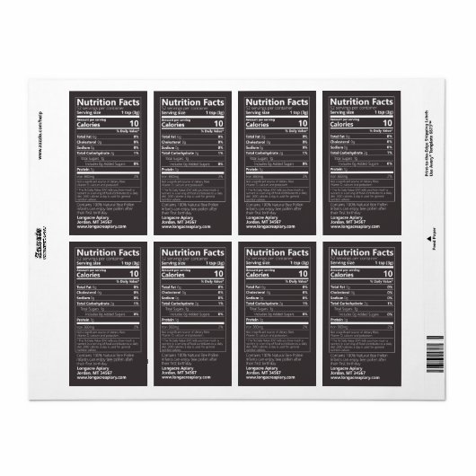 New Bee Pollen Nutrition Facts Jet Black Etiket (Full Sheet)