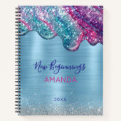 New beginning dusty blue purple drips large custom notitieboek (Voorkant)