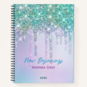 New beginnings Aqua blue Drips monogram large Notitieboek (Voorkant)