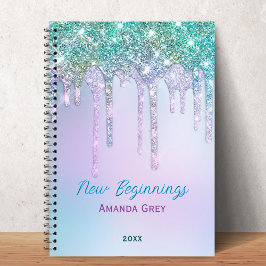 New beginnings Aqua Turquoise Drips monogram Notitieboek