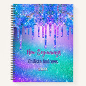 New beginnings blue ombre drips monogram large notitieboek (Voorkant)