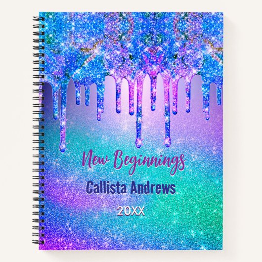 New beginnings blue ombre drips monogram large notitieboek (Voorkant)