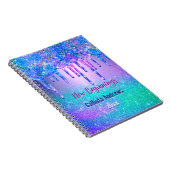 New beginnings blue ombre glitter drips monogram notitieboek (Rechterzijde)