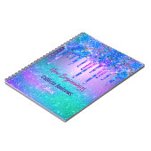 New beginnings blue ombre glitter drips monogram notitieboek (Linkerzijde)