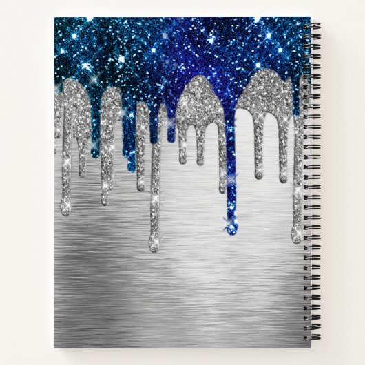 New beginnings Blue silver Drips monogram large Notitieboek (Achterkant)