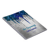 New beginnings Blue silver glitter Drips monogram Notitieboek (Rechterzijde)