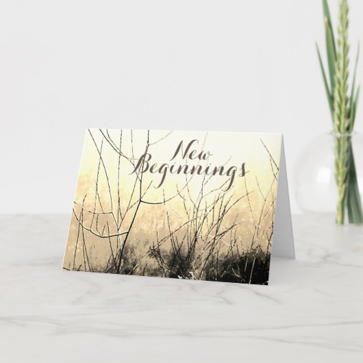 "New Beginnings" Bruin Tan Yellow Floral Design Kaart (Voorkant)