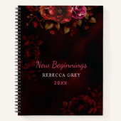 New beginnings dark red black floral large notitieboek (Voorkant)
