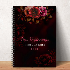 New beginnings dark red black floral notitieboek