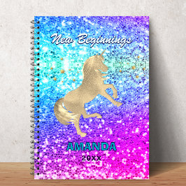 New beginnings gold unicorn Glitter monogram  Notitieboek