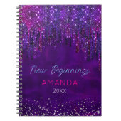 New beginnings Purple faux glitter Drips custom Notitieboek (Voorkant)