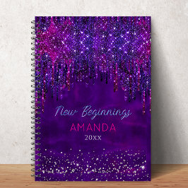 New beginnings Purple faux glitter Drips custom Notitieboek