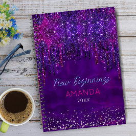New beginnings Purple faux glitter Drips large Notitieboek