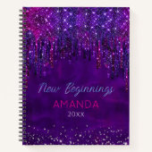 New beginnings Purple faux glitter Drips large Notitieboek (Voorkant)