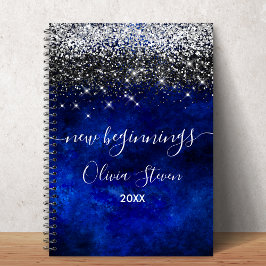 New beginnings royal blue  faux glitter large notitieboek
