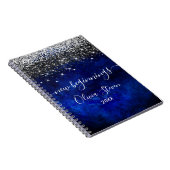 New beginnings royal blue silver faux glitter notitieboek (Rechterzijde)