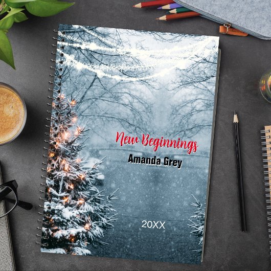 New beginnings woodland white tree custom large notitieboek