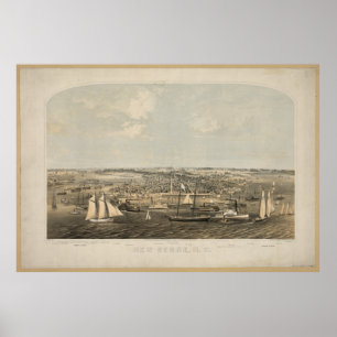 New Bern North Carolina 1864 Antiek Panorama Poster