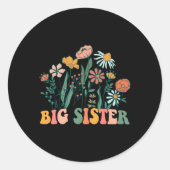 New Big Sister Wildflower First Birthday & Bab Ronde Sticker (Voorkant)