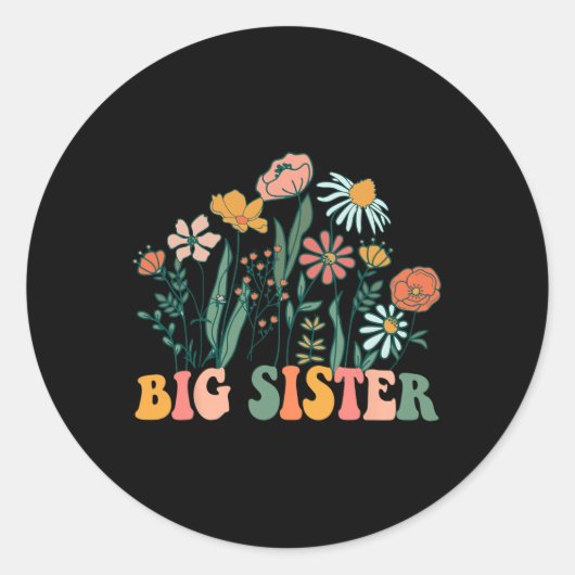 New Big Sister Wildflower First Birthday &amp; Bab Ronde Sticker (Voorkant)