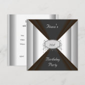NEW Birthday Party Black Silver Invitation Kaart (Voorkant / Achterkant)