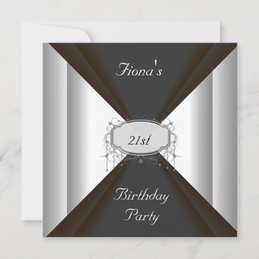 NEW Birthday Party Black Silver Invitation Kaart (Voorkant)