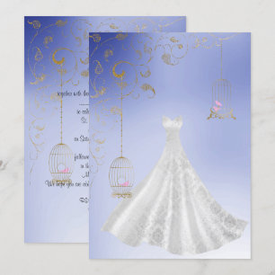 New Blue Dress Birdcage Modern bruiloft Kaart
