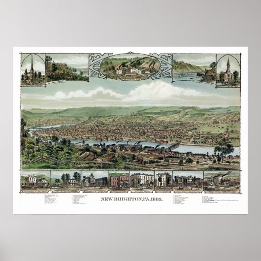 New Brighton, PA Panoramic Map - 1883 Poster (Voorkant)
