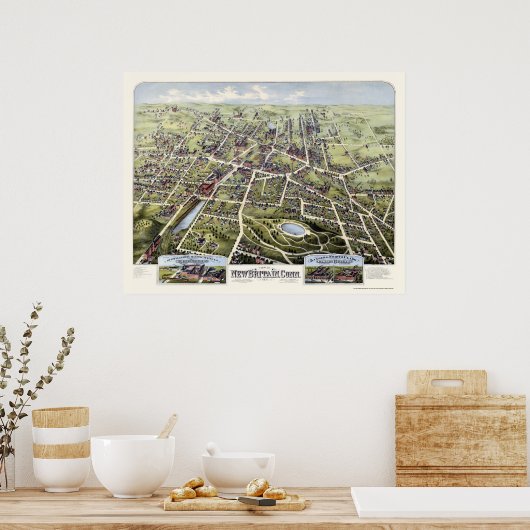 New Britain, CT Panoramic Map - 1875 Poster (Keuken)