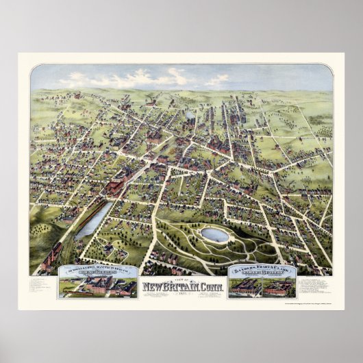 New Britain, CT Panoramic Map - 1875 Poster (Voorkant)