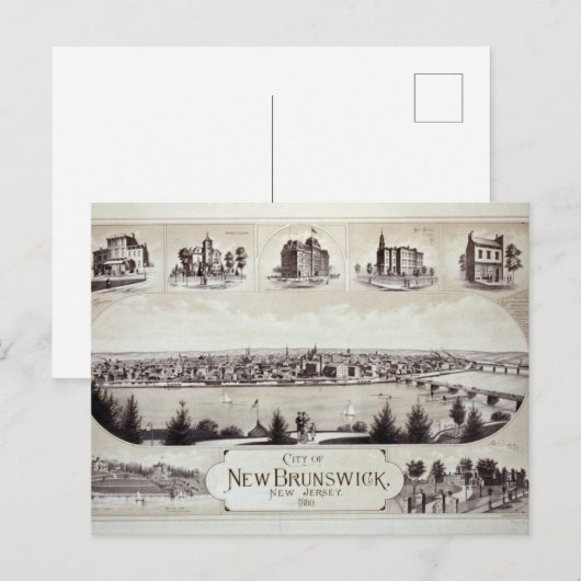 New Brunswick, New Jersey in 1880 Briefkaart (Voorkant / Achterkant)