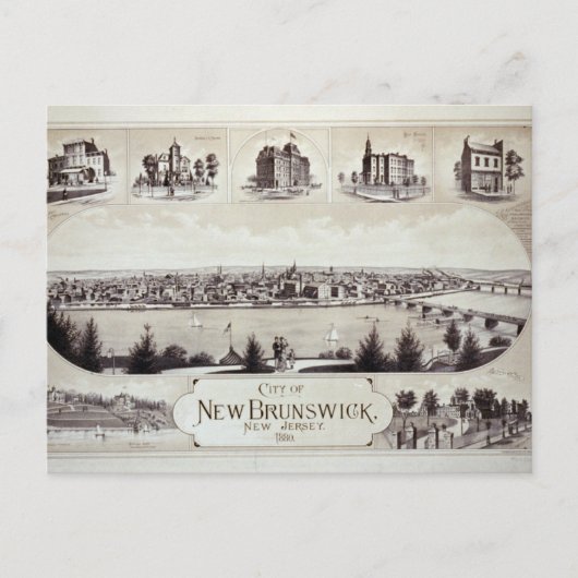 New Brunswick, New Jersey in 1880 Briefkaart (Voorkant)
