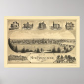 New Brunswick, NJ Panoramic Map - 1880 Poster (Voorkant)