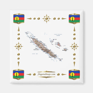 New Caledonia Map + Flags Magnet