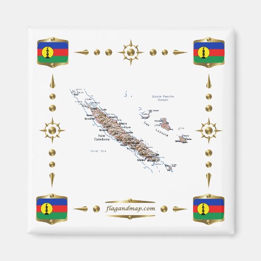 New Caledonia Map + Flags Magnet (Voorkant)
