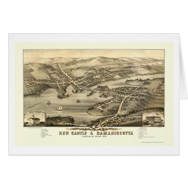 New Castle & Damariscotta, ME Panoramic Map - 1878 (Voorkant Horizontaal)