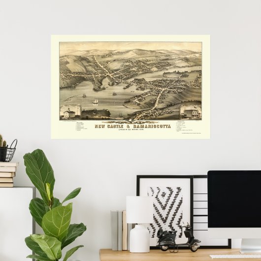 New Castle & Damariscotta, ME Panoramic Map - 1878 Poster (Thuiskantoor)