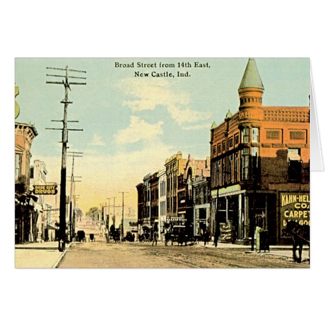 New Castle, Indiana Broad Street op 14th (Voorkant Horizontaal)