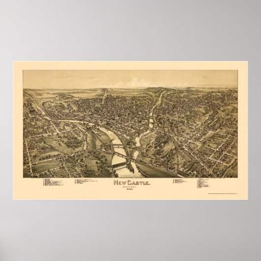New Castle, PA Panoramic Map - 1896 Poster (Voorkant)