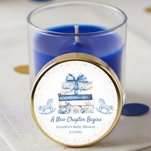 new chapter begins,blue bow books baby shower chic ronde sticker