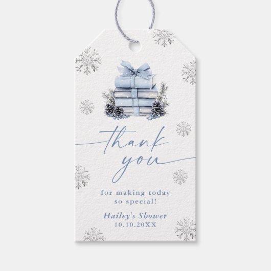 New Chapter Begins Blue Bow Winter Baby Shower Cadeaulabel (Voorkant)