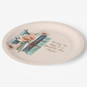 New Chapter Begins Book Stack Floral Papieren Bordje (Gekanteld)