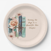 New Chapter Begins Book Stack Floral Papieren Bordje (Voorkant)
