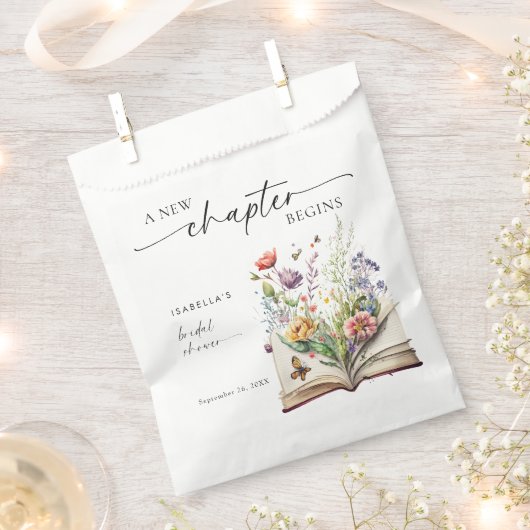 New Chapter Begins Floral Book Bridal Shower Bedankzakje (Geknipt)