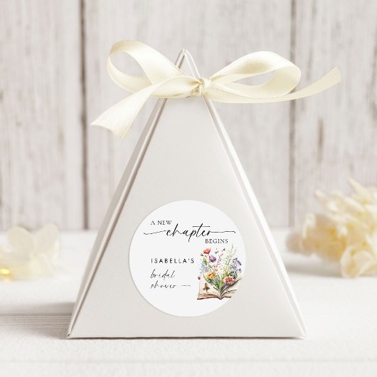 New Chapter Begins Floral Book Bridal Shower Ronde Sticker