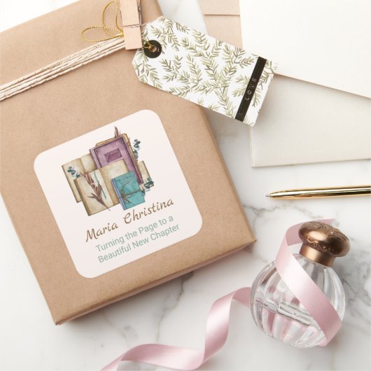 New Chapter Begins Floral New Beginnings Vierkante Sticker (Geschenken)