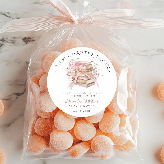 New Chapter Begins Pink Baby Shower Shower Sticker