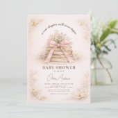 New Chapter Begins Pink Bow Books Baby Shower Kaart (Staand voorkant)